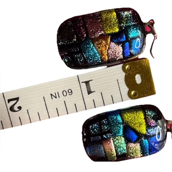 Dichroic Glass Earring. Hook Closure. Multi Colored 1.25” Dangle - Picture 5 of 5
